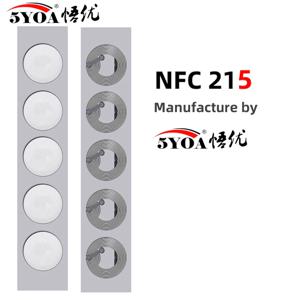 5YOA NFC Ntag215 태그 스티커, 13.56MHz 자체 접착 스티커, 흰색 215 NFC 휴대폰 사용 가능 RFID 태그 스티커, 접착 라벨, ISO14443A