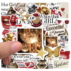 10/30/50개 레트로 아트 골드 & 레드 미학 스티커 만화 장식 스티커 DIY 스케이트보드 헬멧 노트북 귀여운 그래피티 데칼