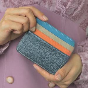 6개 카드 슬롯 소형 명함 지갑, 진짜 가죽 카드 홀더 얇은 지갑 ID/은행/신용카드용 컴팩트 현금 지갑