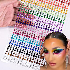 162/216/900pcs 눈 & 얼굴 & 바디 다이아몬드 문신 스티커 3/4/5/6mm 컬러 반짝이 라인 석 문신 파티 메이크업 보석 액세서리