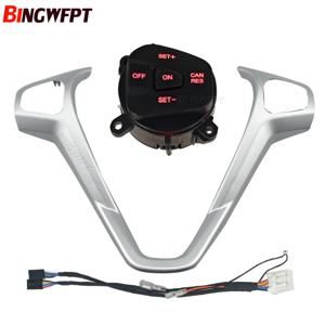 자동차 프레임 패널 스티어링 휠 커버 + 크루즈 컨트롤 버튼 + 포드 피에스타 MK7 MK8 에코스포츠 2013-2015용 와이어