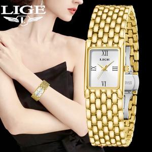 LIGE 럭셔리 숙녀용 사각 시계 방수 스테인리스 스틸 쿼츠 손목시계 패션 클래식 비즈니스 선물용 여성 시계