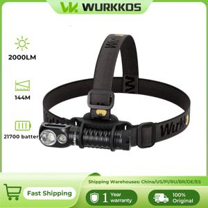 Wurkkos HD20 헤드램프 충전식 21700 헤드라이트 2000lm 듀얼 LED LH351D XPL USB 역방향 충전 마그네틱 테일 작업 캠프 라이트