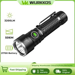 Wurkkos TS28 21700 충전식 전술 손전등 USB-C 포트 3200LM 506M 빔 거리 IPX8 방수 테일 스위치