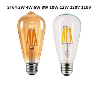 LED 에디슨 필라멘트 전구 황금 ST64 디밍 가능 E27 B22 2W 4W 6W 8W 10W 12W 220V 110V 2700K 6000K 360 학위 에너지 램프