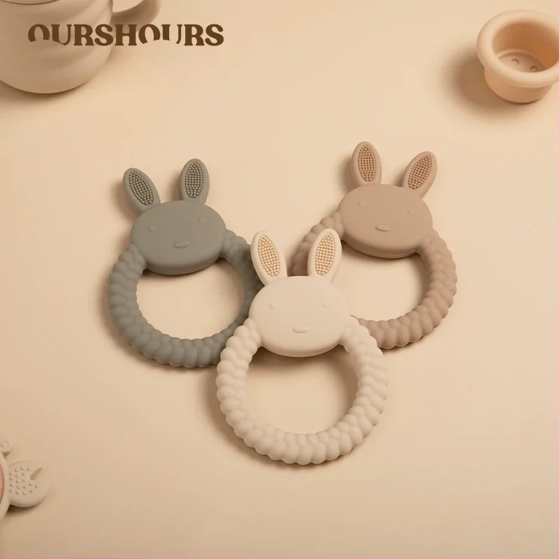 1Pcs 식품 학년 아기 실리콘 Teether 장난감 만화 토끼 간호 젖니가 남 반지 BPA 무료 신생아 건강 어금니 씹는 액세서리