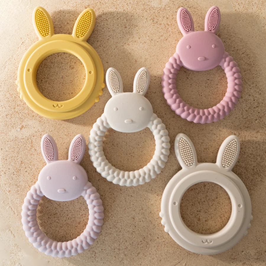 1Pcs 아기 Teether 실리콘 장난감 BPA 무료 만화 토끼 간호 젖니가 남 선물 아기 건강 어금니 씹는 신생아 액세서리 장난감