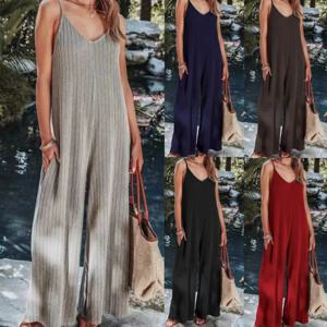 2023 AliExpress 유럽 및 미국 여성 스레드 백리스 점프수트, 크로스 보더, 단색, 섹시, 여름 신상