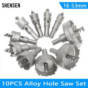 10Pcs16-53mm 합금 구멍 톱 세트 초경 팁 TCT 금속 커터 코어 드릴 비트 키트 스테인레스 스틸 금속 드릴링 크라운