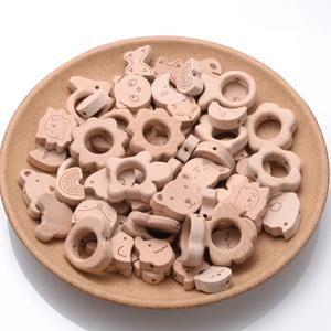 10Pcs 해변 나무 아기 구슬 동물 모양 나무 신생아 젖니가 남 반지 미완성 아기 파악 팔찌 장난감 BPA 무료
