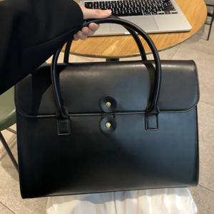 여성용 빈티지 노트북 서류 가방, 컴퓨터 가방, 비즈니스 문서 정리함, 아이패드 토트, Pu 가죽, 숙녀 핸드백, 블랙, 16 인치