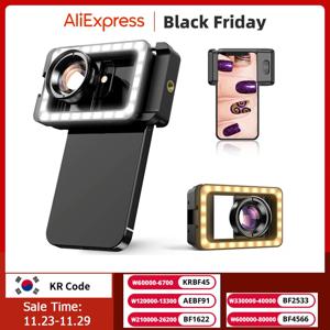 APEXEL iPhone 용 LED 필 라이트 범용 클램프 마이크로 렌즈가 장착 된 새로운 업그레이드 된 4k HD 100mm 매크로 렌즈 Samsung 모든 스마트 폰