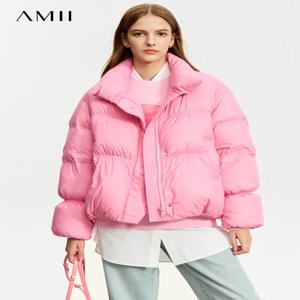AMII 미니멀리스트 여성용 겨울 다운 재킷 지퍼 버튼 따뜻한 숏 코트 2025 겨울 신상 여성 솔리드 다운 재킷 12344053