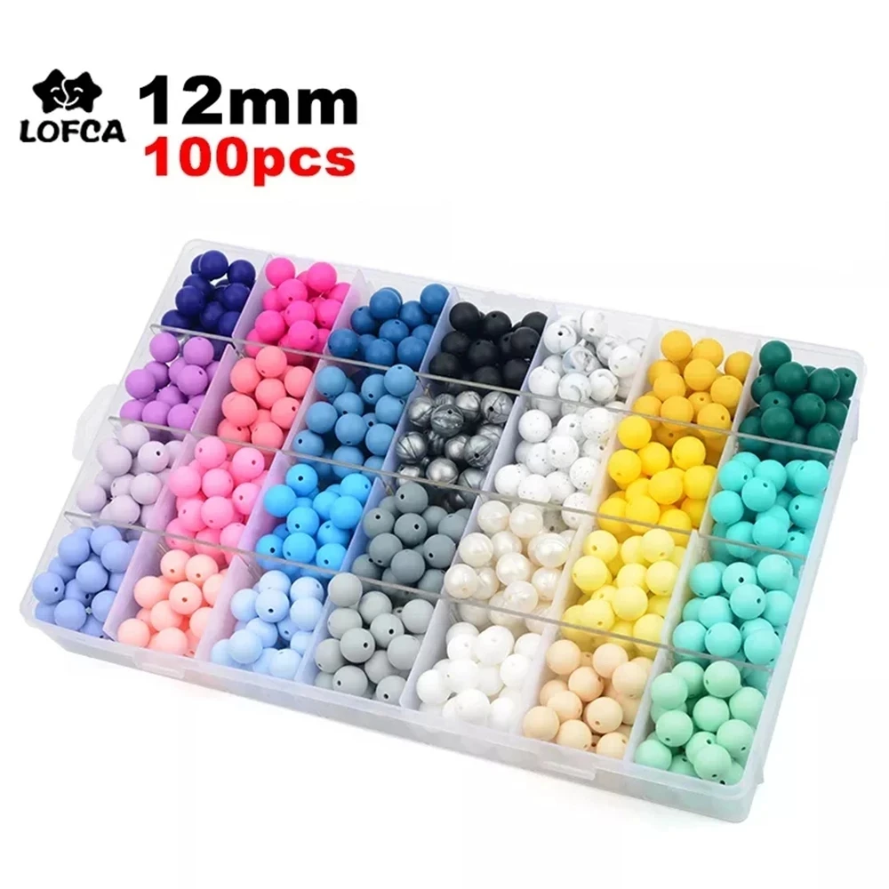 LOFCA 12mm 100pcs 실리콘 구슬 라운드 Teether 아기 간호 목걸이 젖꼭지 클립 구강 케어 BPA 무료 식품 학년 다채로운