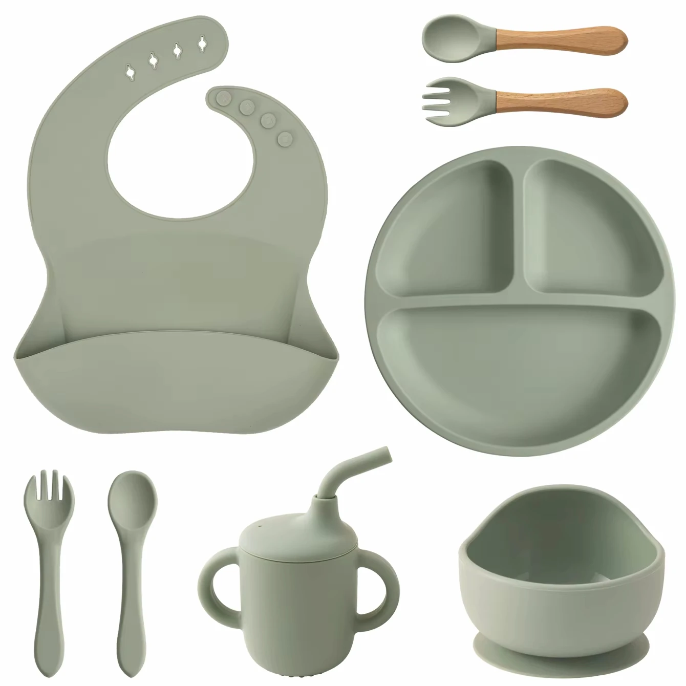흡착식 아기 식기 세트, 고체 음식 접시, 젖병, 빨대컵, 어린이 식기