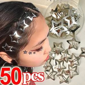 2-50Pcs 여자를위한 Y2K 실버 스타 헤어 클립 선조 스타 금속 스냅 클립 헤어핀 바레트 헤어 쥬얼리 Nickle 무료 바비 핀