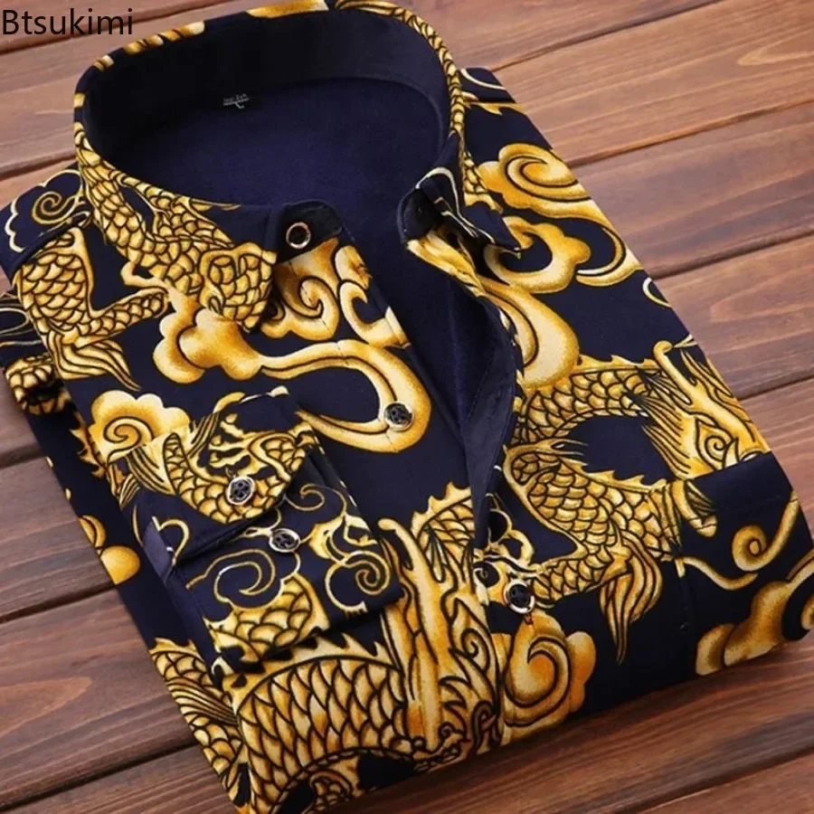 2026 가을 겨울 남성 패션 체크무늬 스트라이프 프린트 셔츠 멋진 남성 의류 긴팔 두꺼운 따뜻한 셔츠 탑 블라우스 남성용