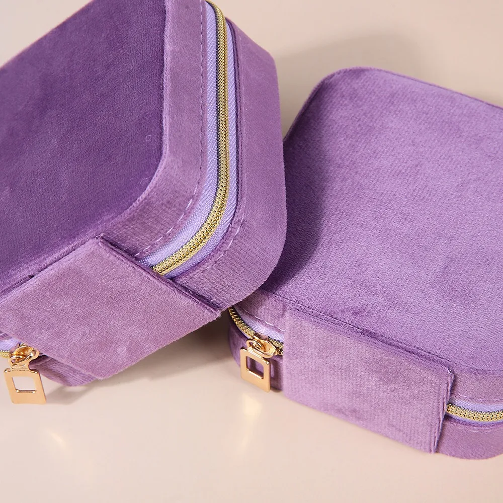 여성용 벨벳 보석함, 목걸이, 반지, 귀걸이 정리함, 휴대용 지퍼 사각 보석 보관 케이스