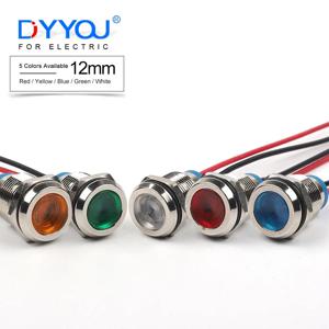 LED 방수 금속 표시등 신호 램프 파일럿, 와이어 3, 6, 12, 24, 110, 220V 연결, 빨간색, 노란색, 파란색, 녹색, 흰색, 12mm