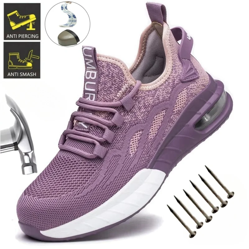 작업 안전 부츠를위한 여성 안전 신발 통기성 강철 발가락 펑크 방지 스포츠 작업 운동화 건설 전술 부츠