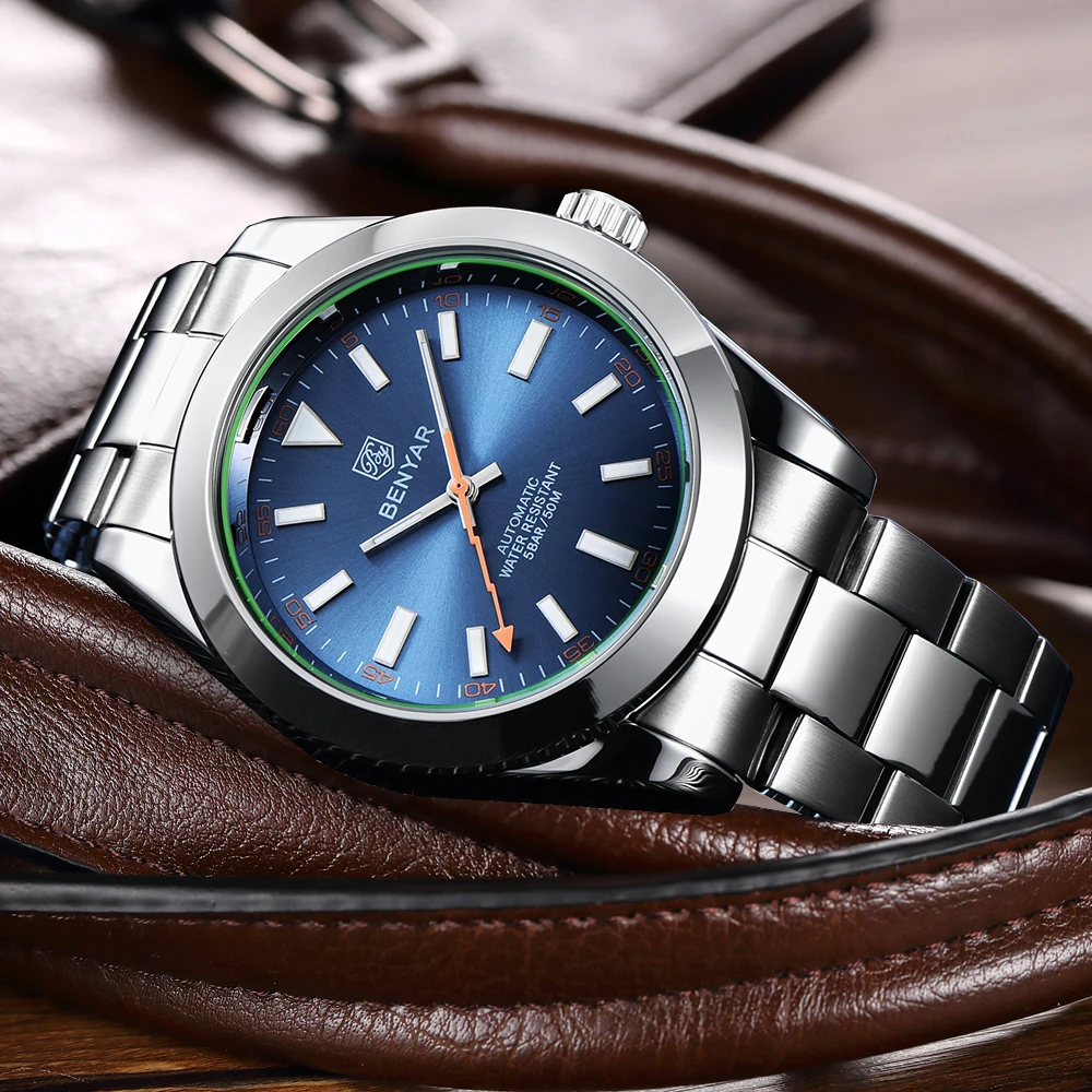 2025 새로운 BENYAR 남성용 자동 기계식 시계 비즈니스 스포츠 럭셔리 남성용 시계 50M 방수 시계 Relogio Masculino