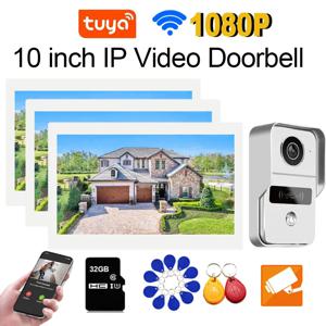 Tuya 유선 초인종, 무선 와이파이, 스마트 비디오 초인종, 인터폰 시스템, 초인종 카메라, 10 인치 터치 스크린, 2/3 모니터, 1080P