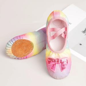 여자 발레 신발 키즈 보우 발레 슬리퍼 소프트 솔리드 댄스 신발 무지개 빛깔의 스팽글 발레 신발 유아 발레 플랫 신발