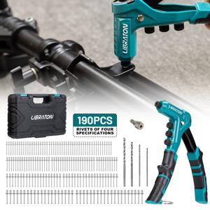 LIBRATON 한손 리벳 건 세트, 금속용 180개 리벳, 4개 드릴 비트, 4개 헤드, 전문가용 수동 리벳팅