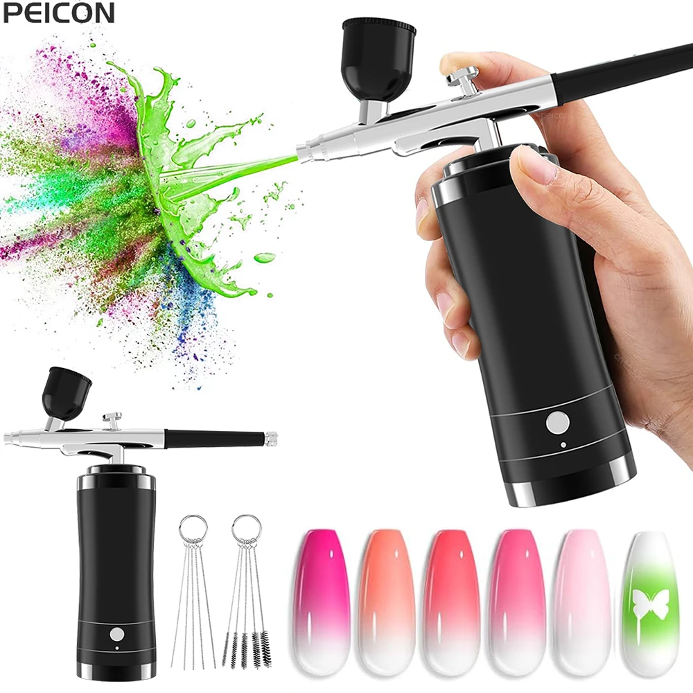 손톱 용 압축기가있는 에어 브러시 네일 아트 페인팅 케이크 장식 압축기가있는 휴대용 에어 브러시 에어 브러시 손톱 스프레이