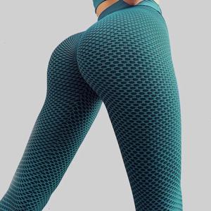 여성 벌집 체육관 스포츠 레깅스 피트니스 스크런치 요가 바지 하이 웨이스트 운동 훈련 레깅스 스타킹