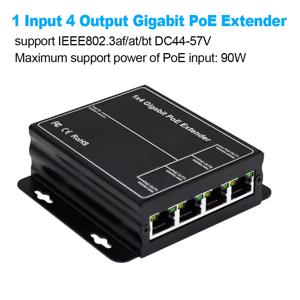 기가비트 POE 익스텐더 네트워크 스위치 리피터, 플러그 앤 플레이, PoE 스위치 NVR IP 카메라용, 4 포트, 100, 1000M, 90W IEEE802.3af/at
