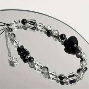 검은 딸기 곰 사랑 전화 체인 매력 손목 스트랩 Keycord 핸드폰 매는 밧줄 소녀 키 체인 휴대 전화 케이스 교수형 체인