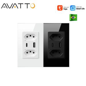 AVATTO WiFi/Zigbee 브라질 스마트 벽면 소켓 듀얼 콘센트 USB Type-C 충전 포트 전기 플러그 16A 전원, Alexa Google 작동