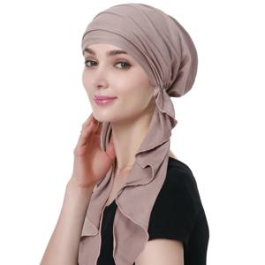 2024 새로운 솔리드 컬러 Crinkle 여성 Hijab 이슬람 숙녀 Turban 보닛 긴 꼬리 머리 랩 머리 스카프 인도 모자