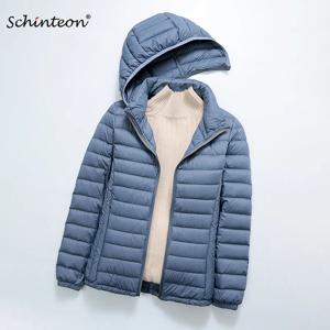 Schinteon 여성용 초경량 90% 화이트 덕 다운 재킷, 탈착식 후드 포함, 가을 겨울 얇은 외투, 휴대용 보관 2024, 신제품