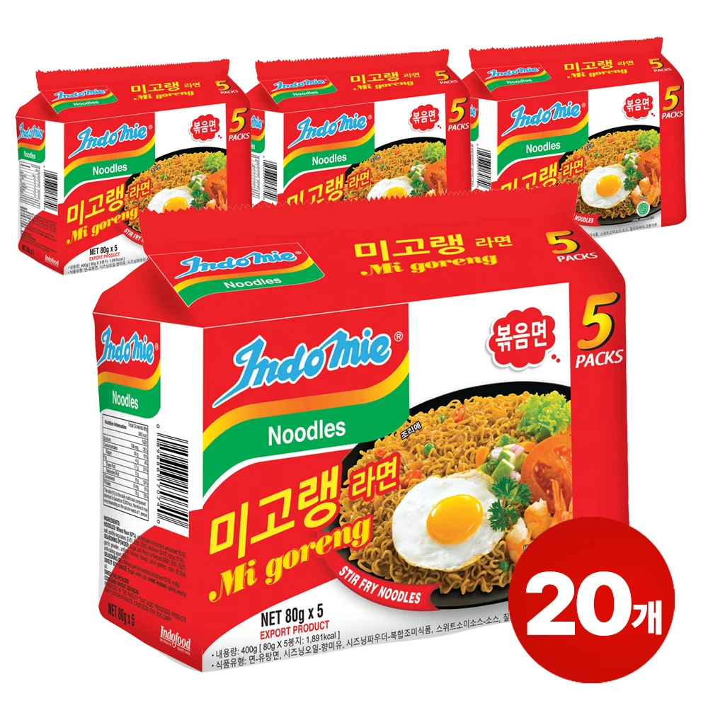 [공식수입인증정품] 미고랭 라면 오리지널 볶음면 400g, 4개, 80g, 20개