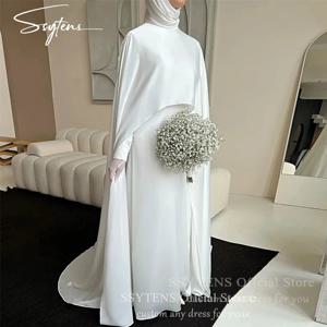 SSYTENS 여성용 단정한 무슬림 웨딩드레스 2026 니카 신부 드레스 베일 롱 맞춤형 화이트 시빌 신부 웨딩 가운