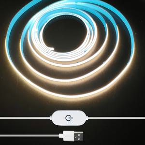 COB LED 라이트 스트립 5V USB 선형 터치 디밍 가능 유연한 다이오드 테이프 홈 크리스마스 조명 TV 미러 백라이트 룸 장식