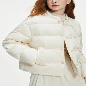 FSLE 여성용 스탠드업 칼라 다운 코트, 중국 스타일, 자카드, 따뜻한 캐주얼 재킷, 2024, 24FS14068, 115.2G 충전 양, 신상