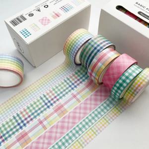6 롤/박스 Kawaii 핸드북 DIY 격자 무늬 Washi 테이프 마스킹 테이프 종이 선물 장식 재료 상자에 6 색 롤에 5 미터