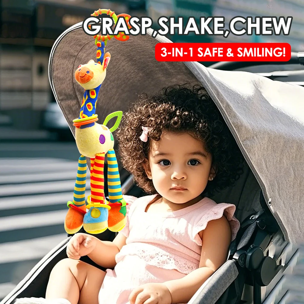 1pcs 부드러운 기린 동물 핸드벨 딸랑이 봉제 유아 유아 자동차 침대 교수형 장난감 아기 조기 교육 개발 핸들 장난감