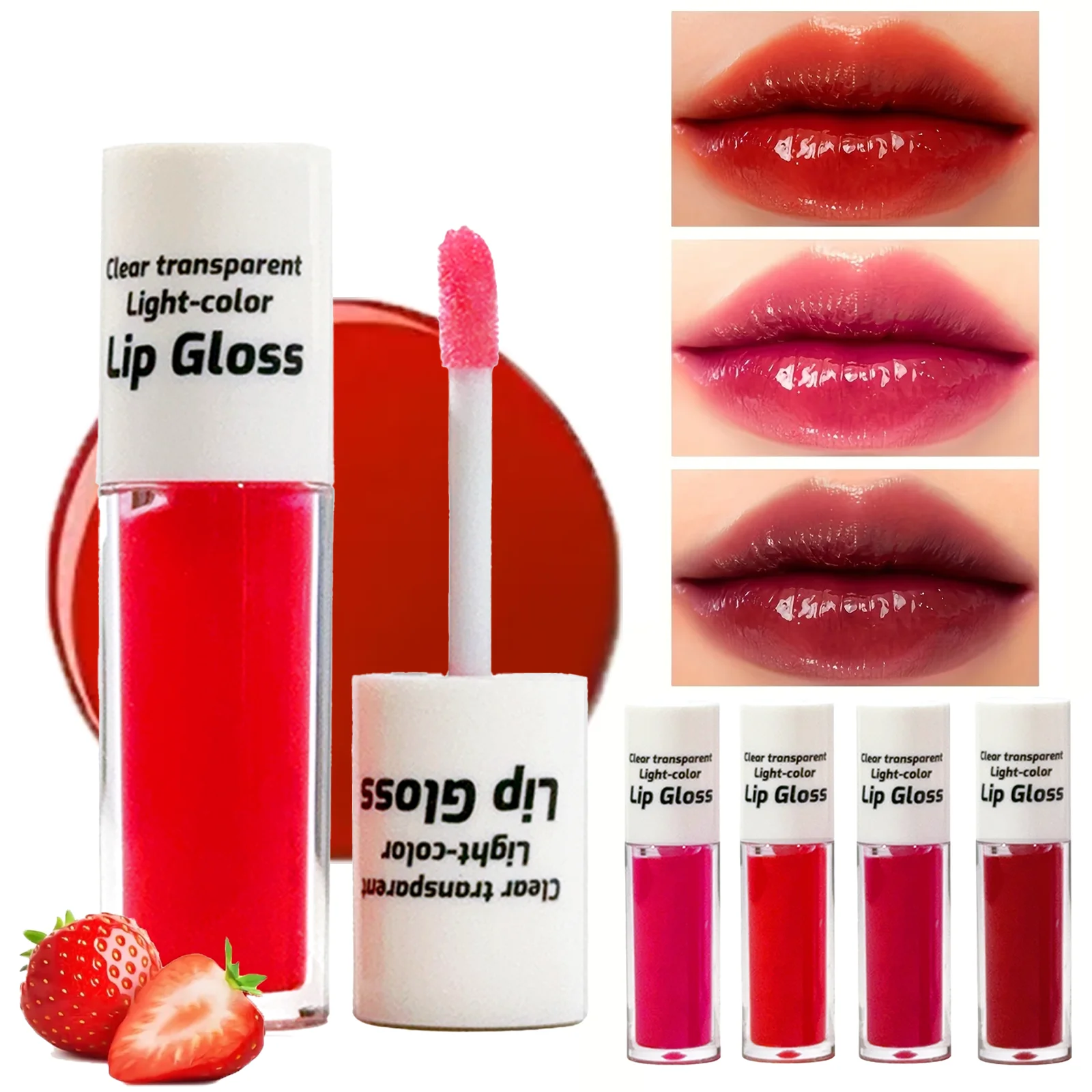 주주 드림 4색 립글로스 세트 워터글로스 립글레이즈, 보습, 방수, 컵에 묻지 않음, 고발색 & 지속력 강함