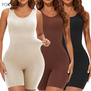 POKARLA 섹시한 바디 슈트 풀 커버리지 Shapewear 허벅지 슬림 바디 슈트 와이드 숄더 바디 셰이퍼 점프 슈트 Seamless Shapers Slimmer