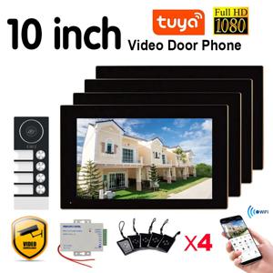 투야 터치 모니터 비디오, 와이파이 인터콤, 스마트 홈 비디오, 3, 4 패밀리 아파트 초인종 시스템, 1080P 광각 카메라, 10 인치