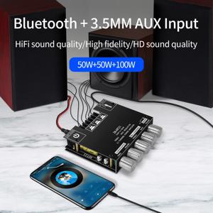 ZK-MT21 사운드 증폭기 모듈 2x50W + 100W 2.1 채널 서브우퍼 Bluetooth 5.0 디지털 전력 증폭기 보드 AUX 12V/24V 스테레오