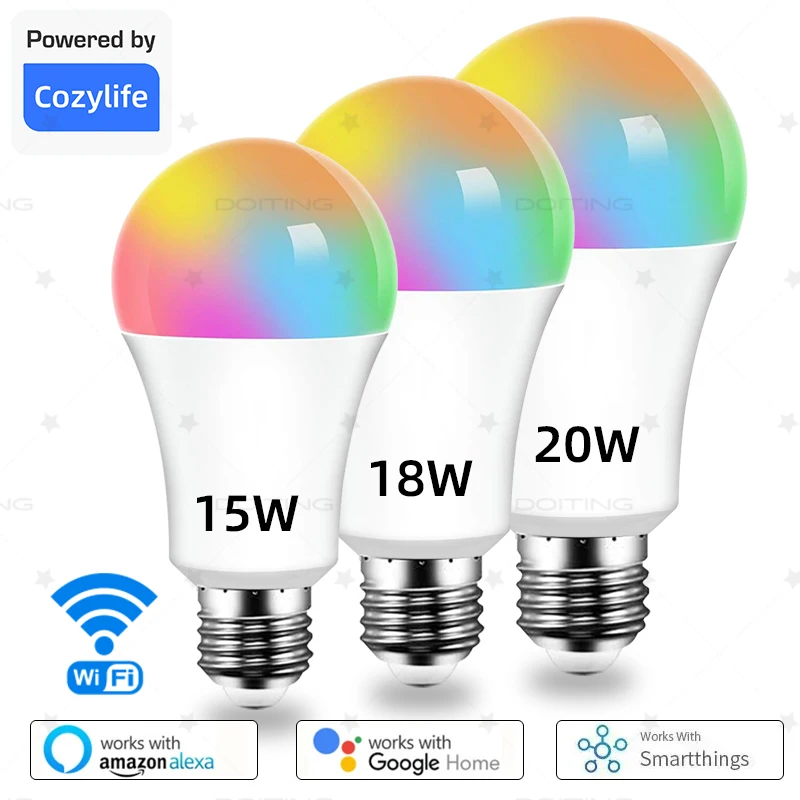 E27 WiFi 스마트 디밍 전구 RGBCW 컬러풀 220V LED 조명 앱 조절 디밍 지원 Alexa Google Home Alice 음성 제어