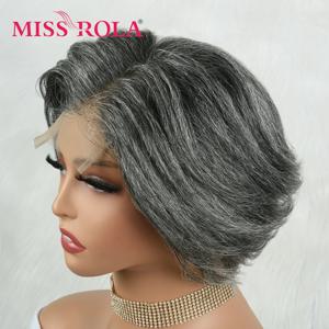 Miss Rola 브라질 4X4 앞면 레이스 인모 가발 그레이 하이라이트 # 44 밥 스타일 웨이브 헤어 레이스 가발 레미 180% 밀도