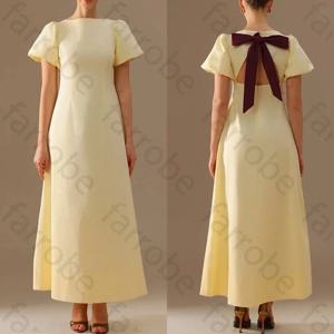 퍼프 슬리브와 백 보우 이브닝 드레스로 보트 넥 드레스를 사용자 정의하십시오 여성을위한 공식적인 절묘한 고품질 파티 파티 가운