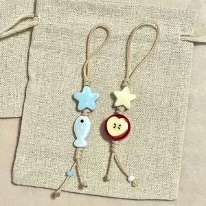 귀여운 세라믹 스타 물고기 키 체인 전화 매력 스트랩 간단한 애플 슬라이스 전화 케이스 체인 가방 여자를위한 매력 매는 밧줄 여자