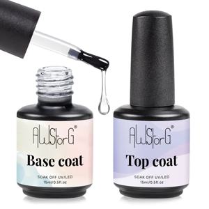 AWStorG 1/2Pcs 15ml 닦지 않는 탑베이스 코트 네일 젤 폴란드어 디자인 강화제 바니시 세미 퍼머넌트 UV LED 네일 아트 도구